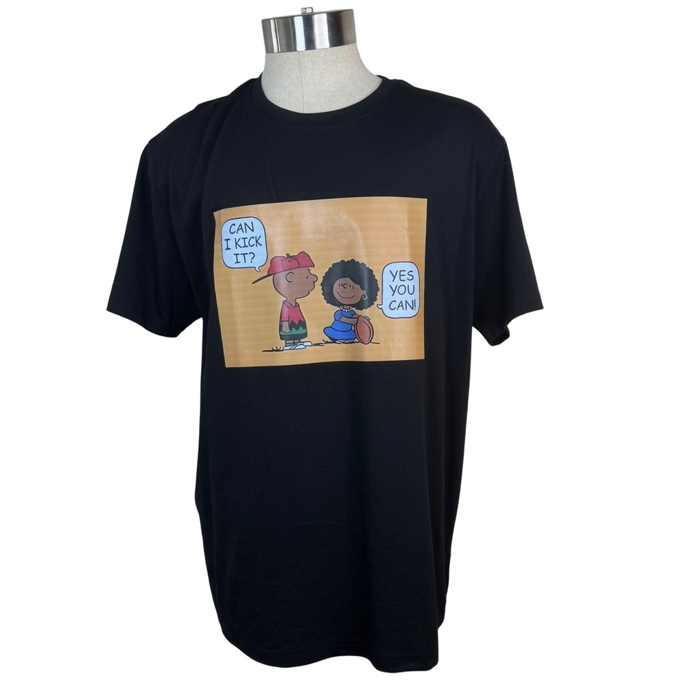 Can I Kick It Yes You Can Peanuts Inspired Hip Hop Graphic T-Shirt Black XL